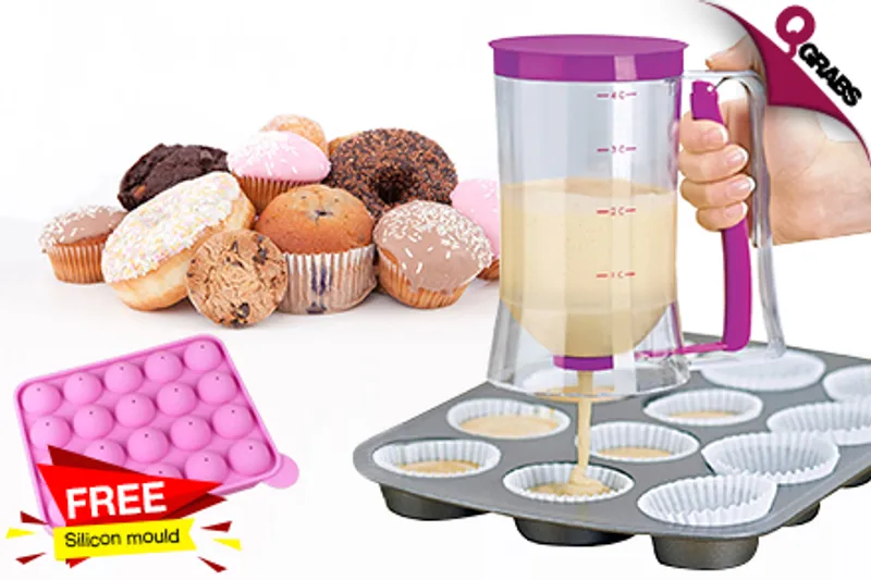 From QR39 Perfect The Art of Baking with a Batter Dispenser plus FREE 20-hole Cake Mould! (Up to QR178 Value)